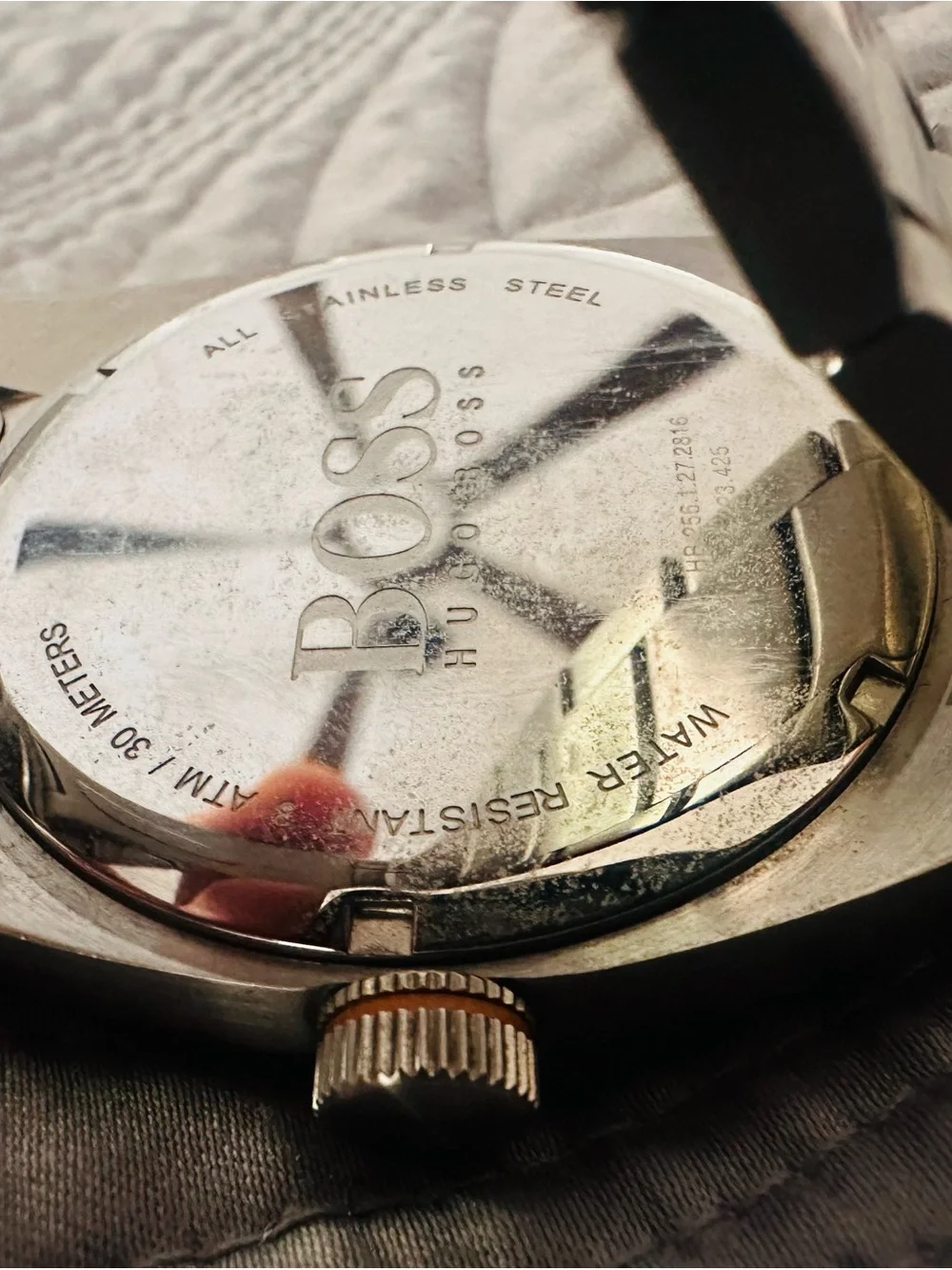 Boss Men's Stainless Steel Watch with Black Dial and Orange Logo
